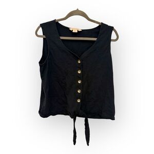 Mauvette Navy Button-Down Tie-Front Tank Modern Minimal Office Chic Medium